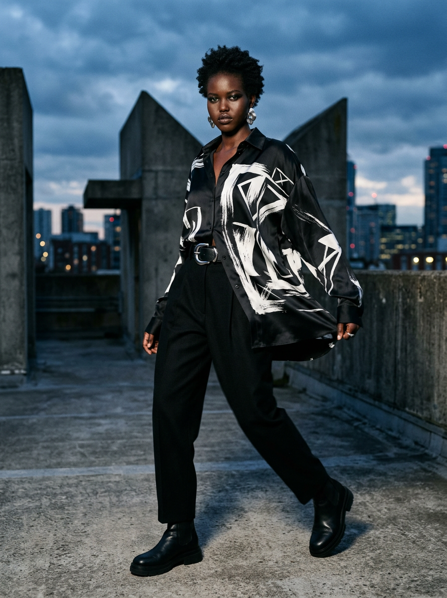 Graphic Print Silk Shirt
