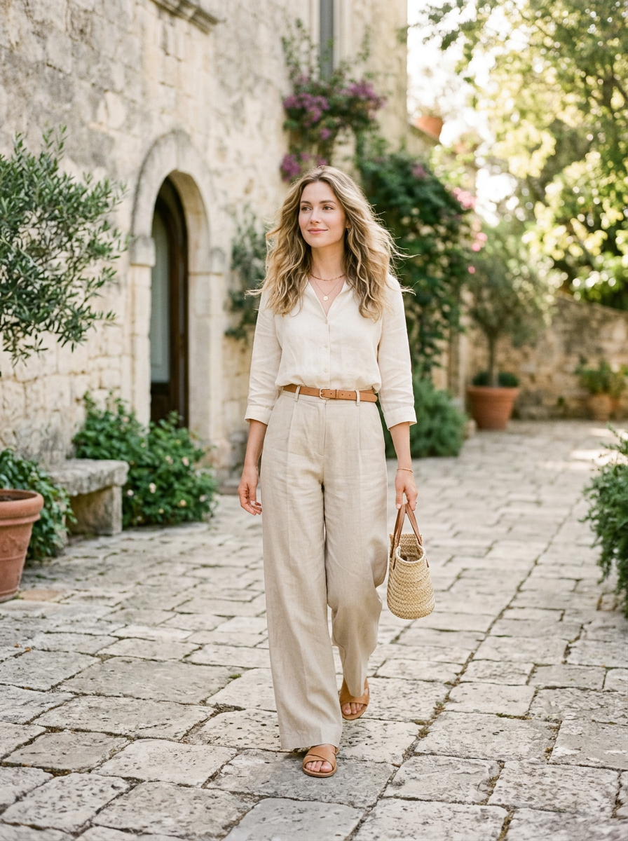 Wide-Leg Linen Trousers